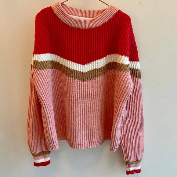 Mini Boden Girls' Chevron Striped Chalky Pink Rib-Knit Sweater - Picture 2 of 7